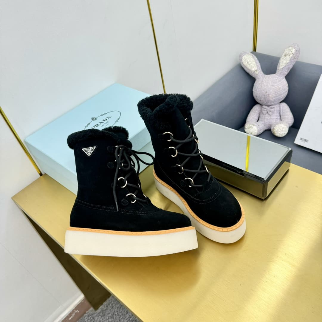 Prada Suede Shearling Flatform Ranger Boots