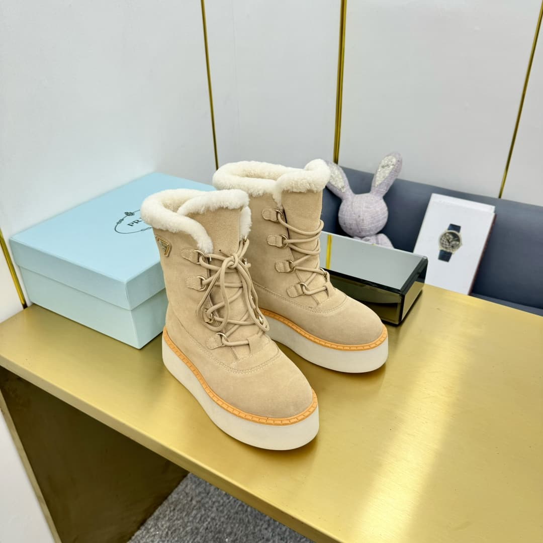 Prada Suede Shearling Flatform Ranger Boots