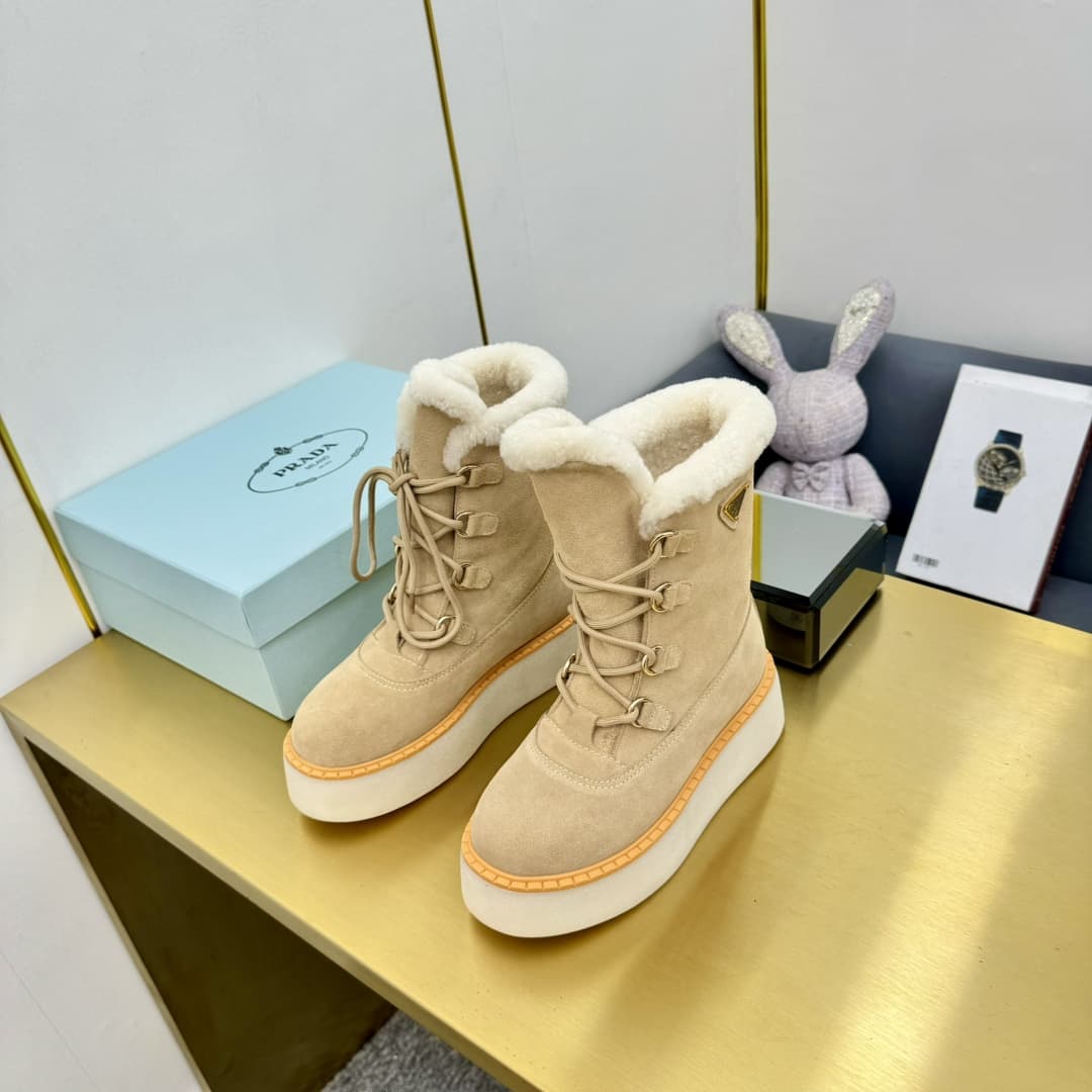 Prada Suede Shearling Flatform Ranger Boots