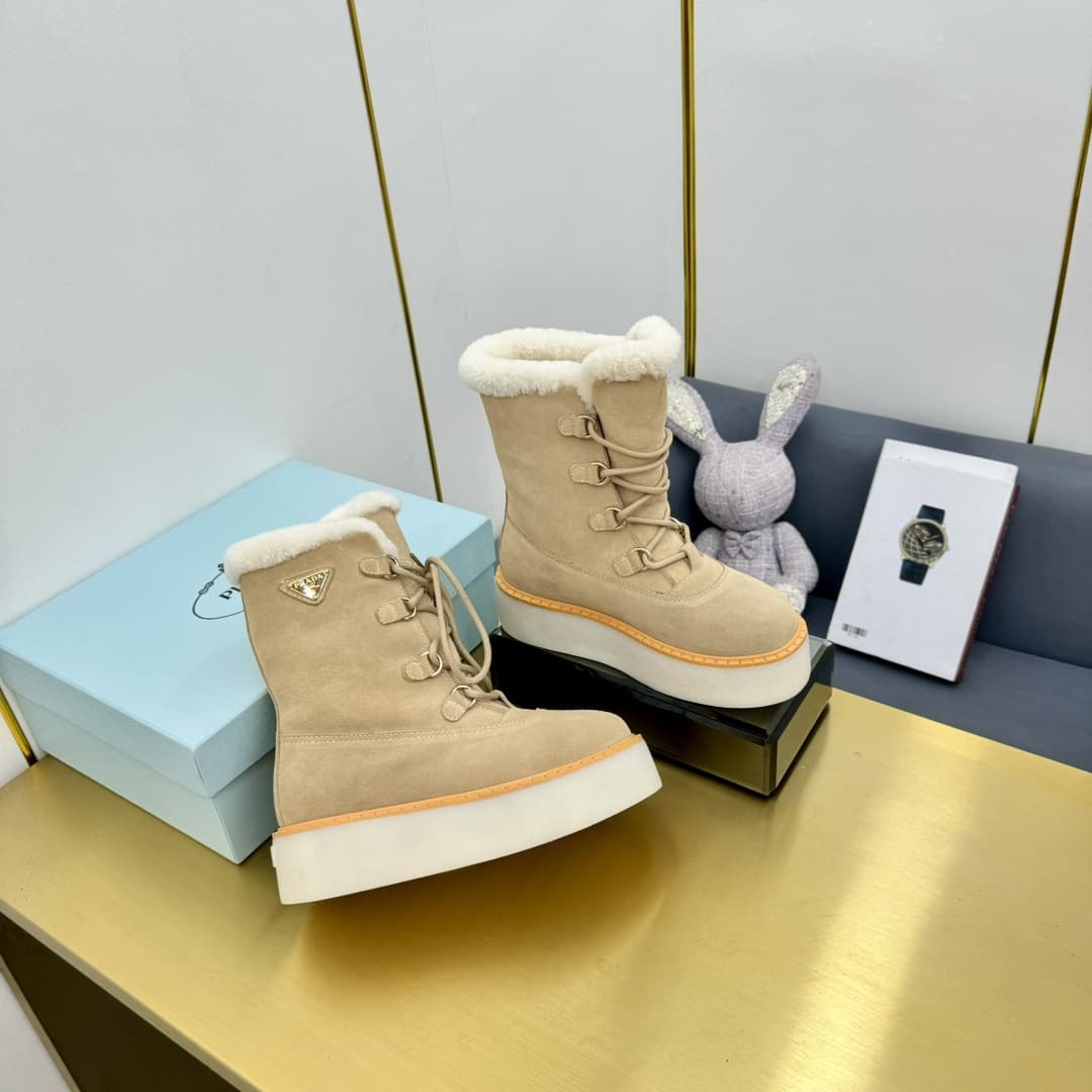 Prada Suede Shearling Flatform Ranger Boots