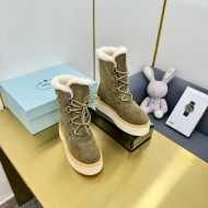 Prada Suede Shearling Flatform Ranger Boots