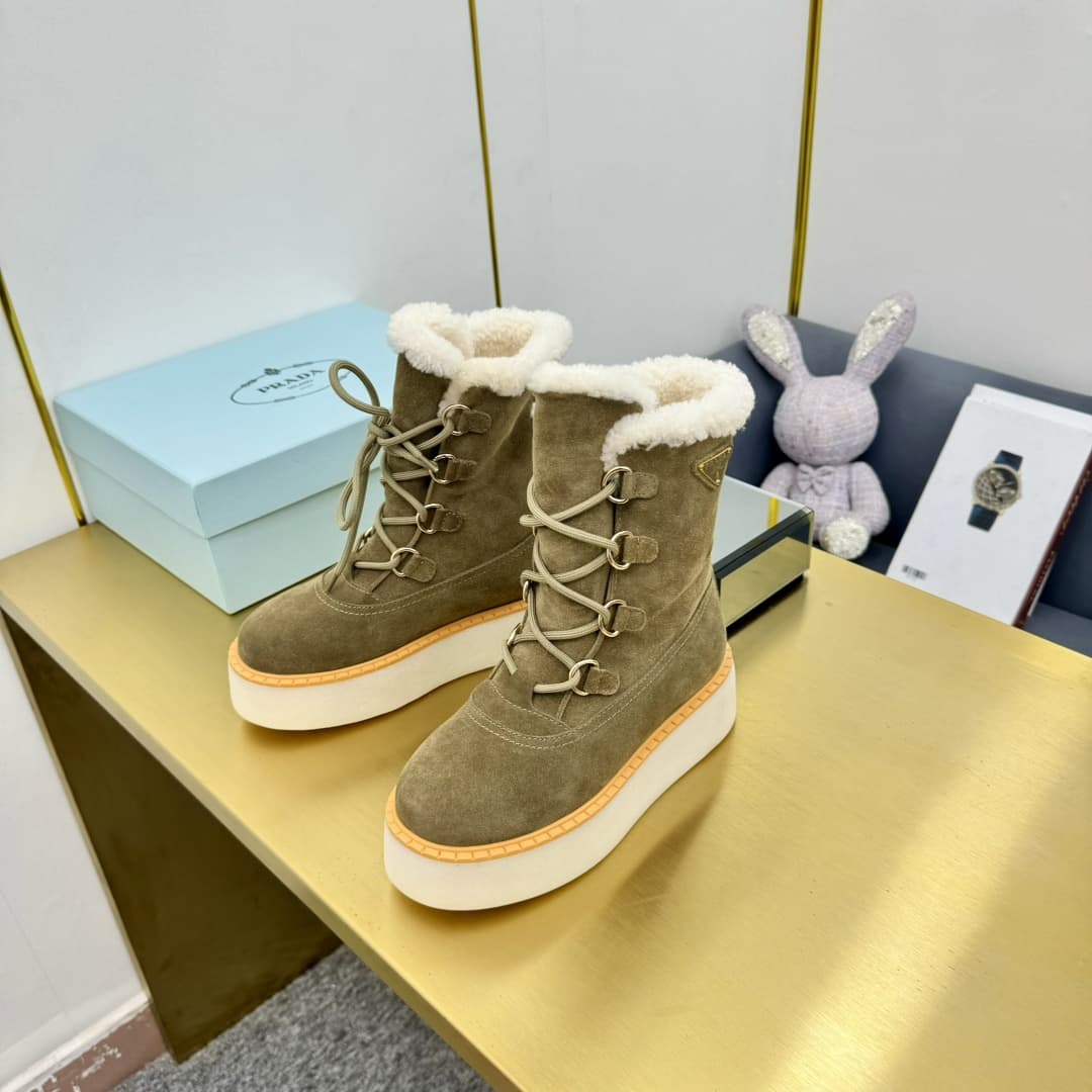 Prada Suede Shearling Flatform Ranger Boots