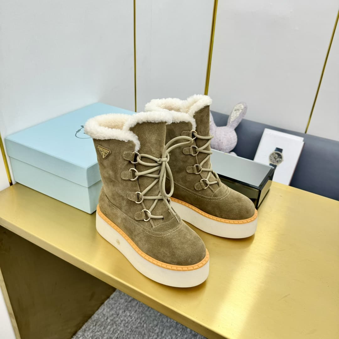 Prada Suede Shearling Flatform Ranger Boots