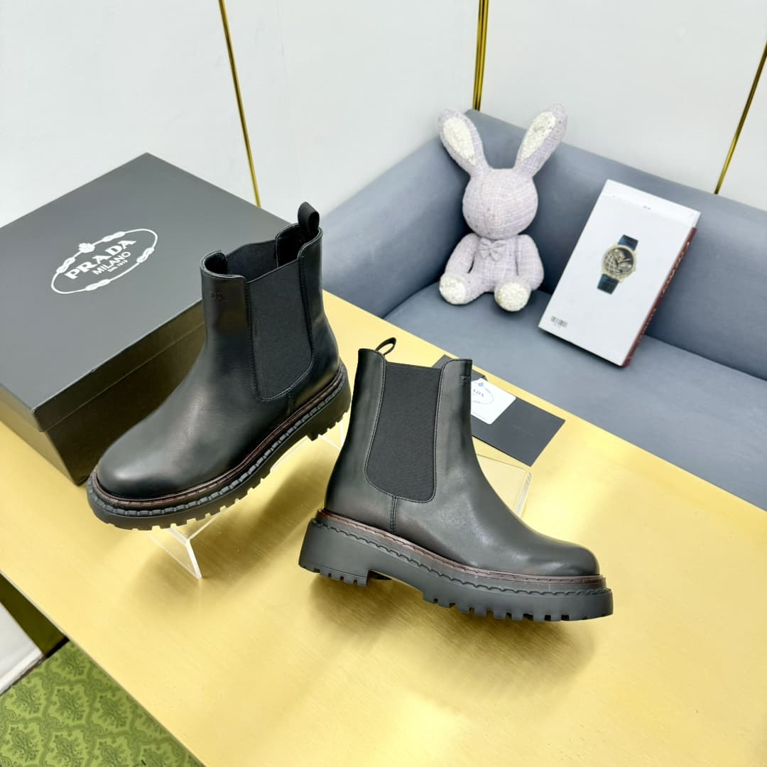 Prada Leather Chelsea Ankle Boots