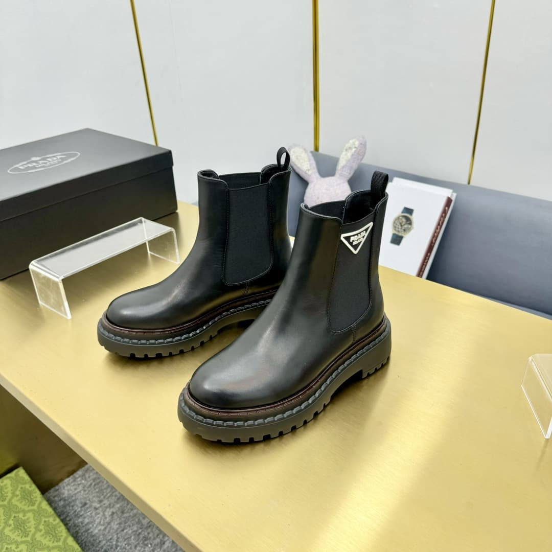 Prada Leather Chelsea Ankle Boots