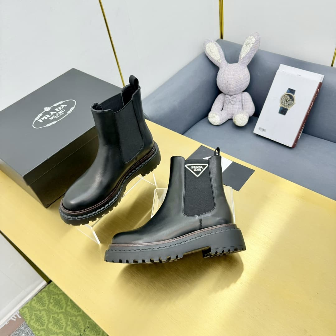 Prada Leather Chelsea Ankle Boots