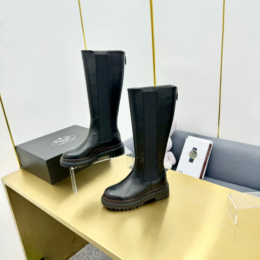 Prada Leather Chelsea Knee-High Boots