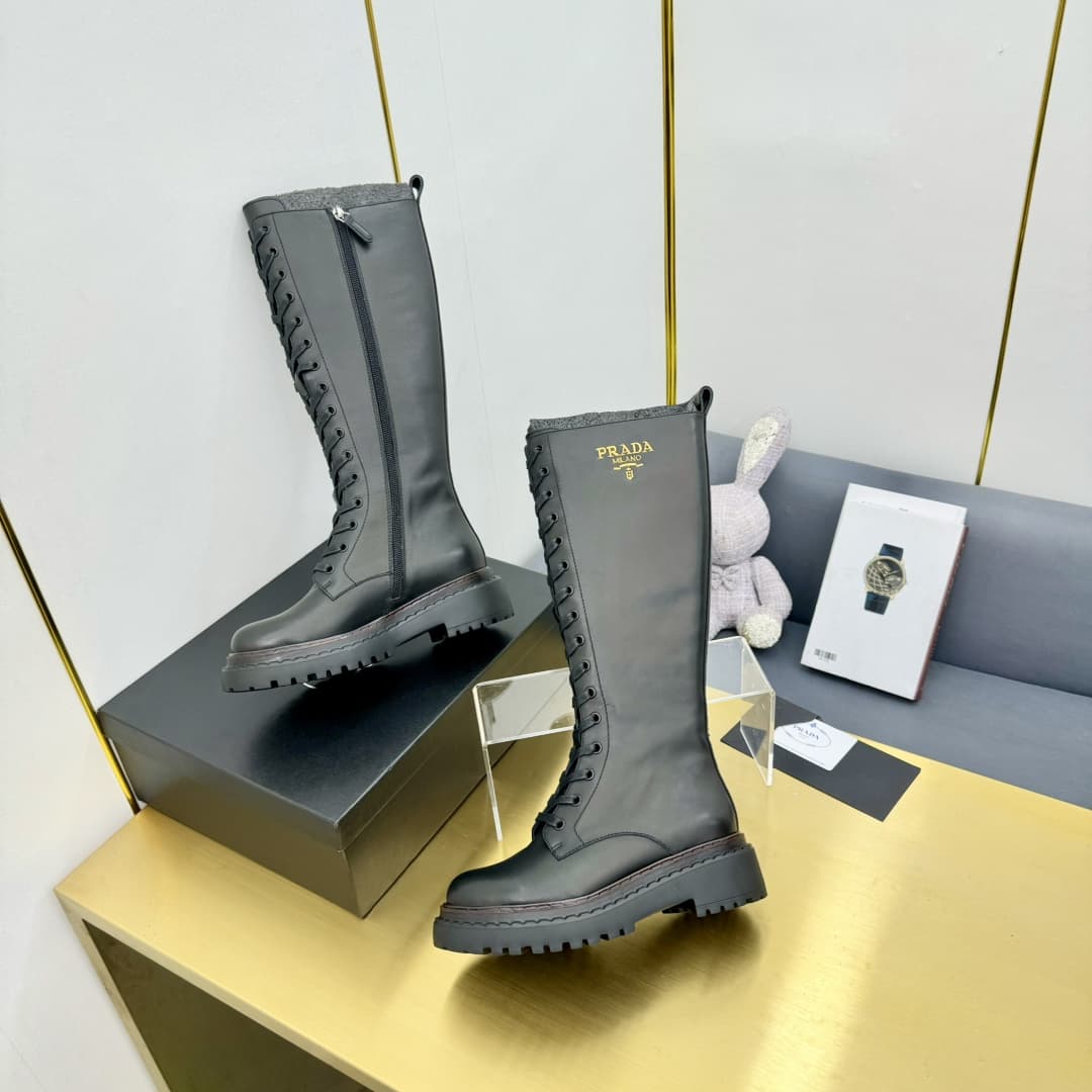 Prada Leather Chelsea Knee-High Boots