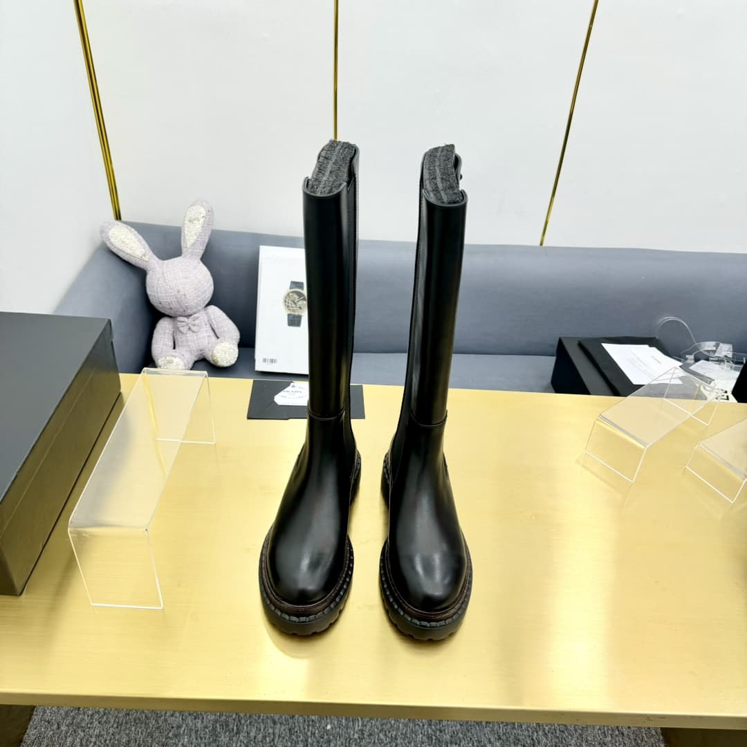 Prada Leather Chelsea Knee-High Boots