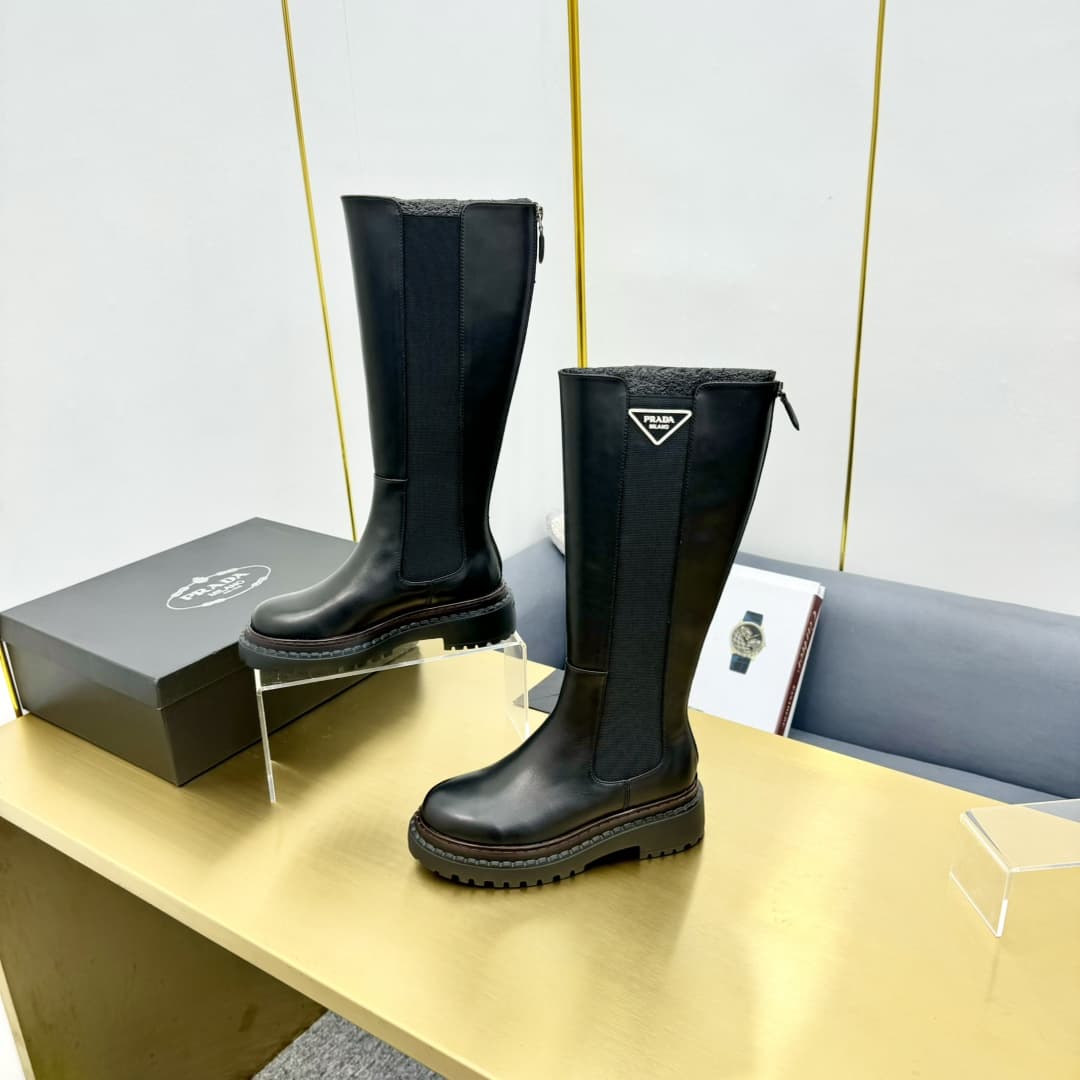 Prada Leather Chelsea Knee-High Boots