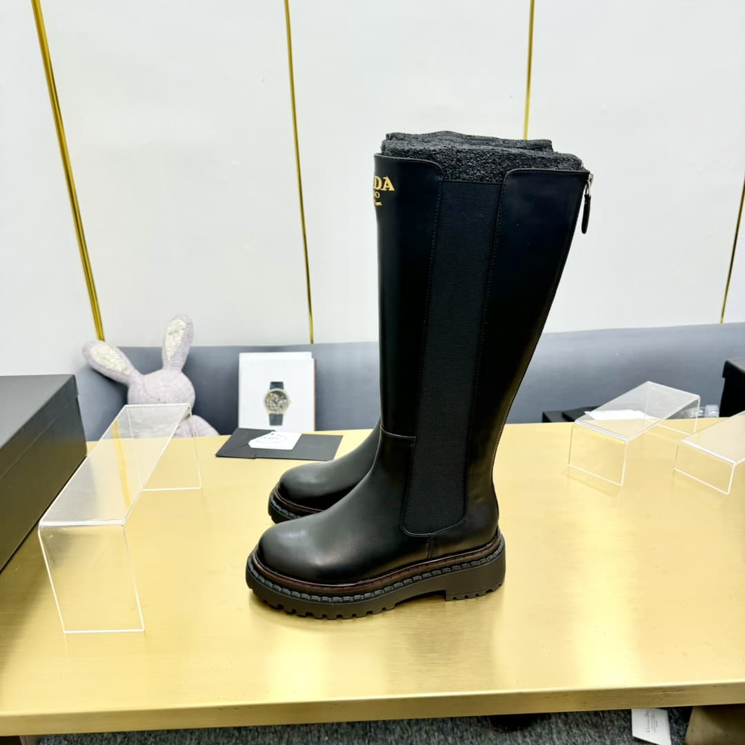 Prada Leather Chelsea Knee-High Boots