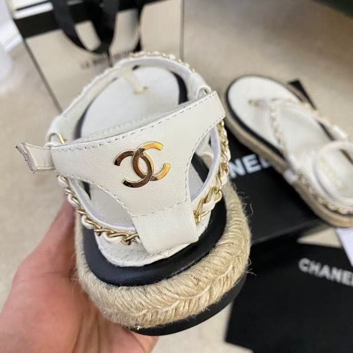 Chanel Lambskin Chain CC Thong Espadrille Sandals