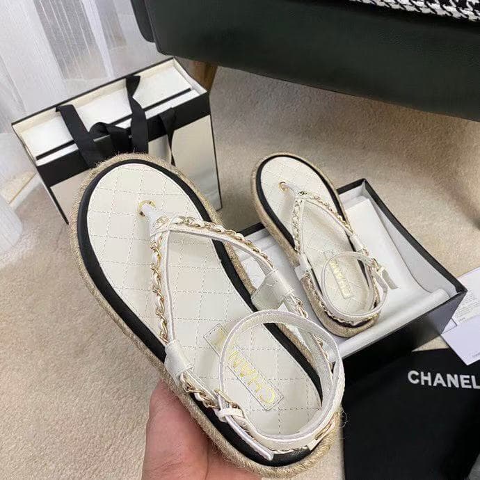 Chanel Lambskin Chain CC Thong Espadrille Sandals