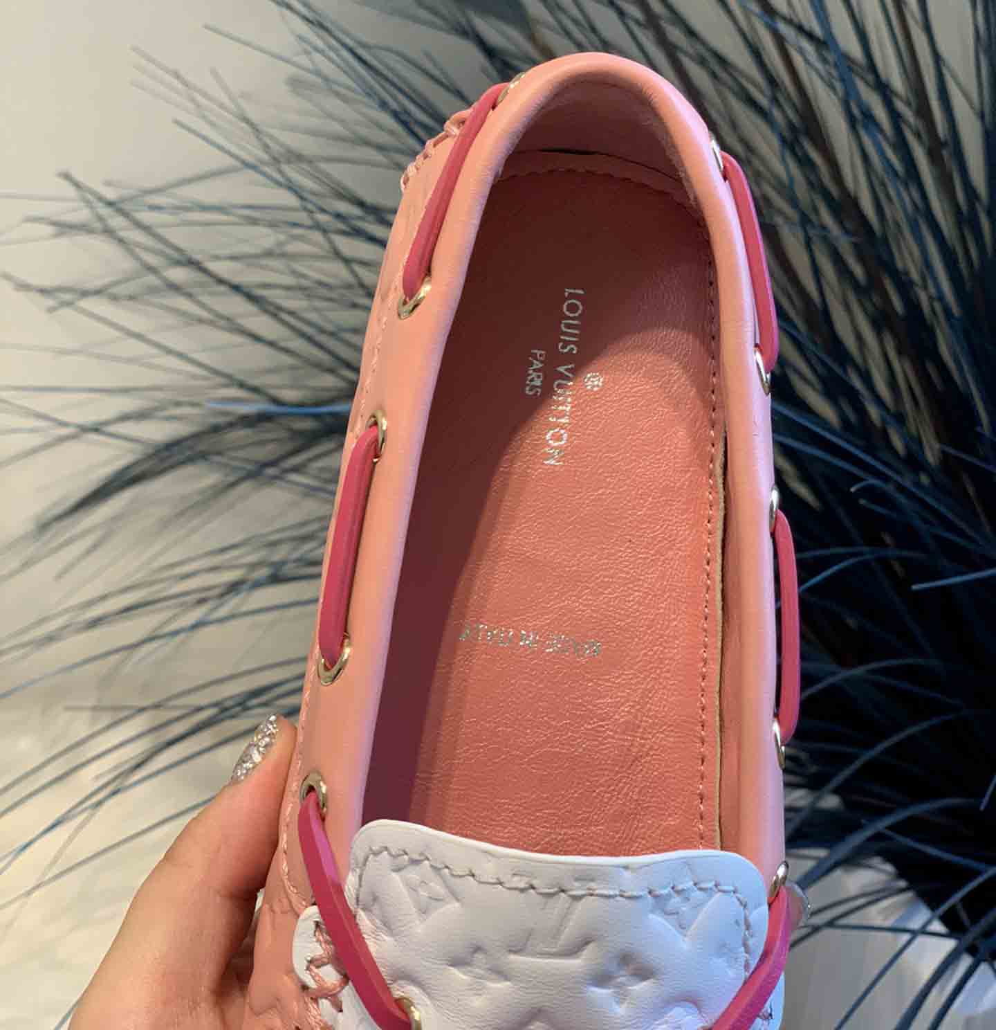 Louis Vuitton Gloria Flat Loafer In Pink/White Leather