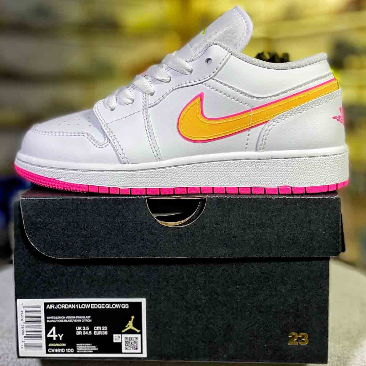 Air Jordan 1 Low GS White Pink Yellow Volt CV4610-100