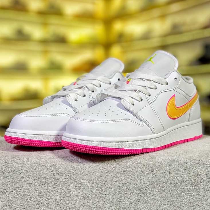 Air Jordan 1 Low GS White Pink Yellow Volt CV4610-100