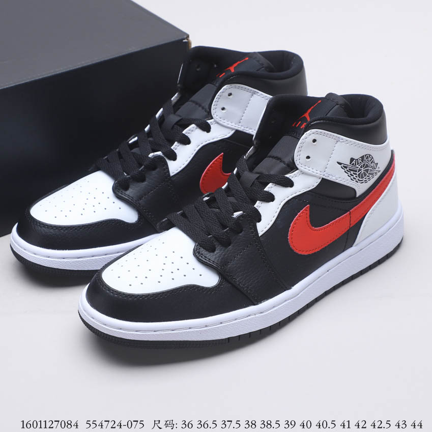 Air Jordan 1 Mid Black Chile Red White 554724-075