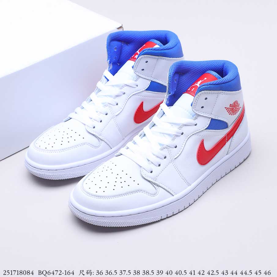 Air Jordan 1 Mid White Red Royal Blue BQ6472-164