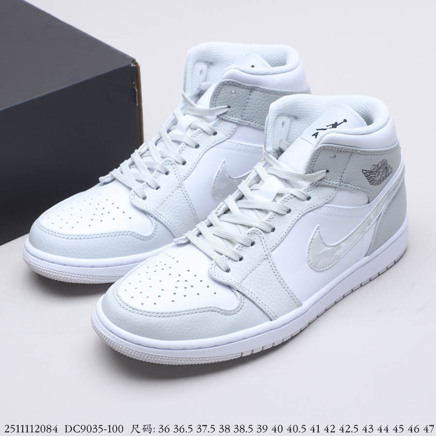 Air Jordan 1 Mid 'Swoosh Logo Grey Camo DC9035 10036