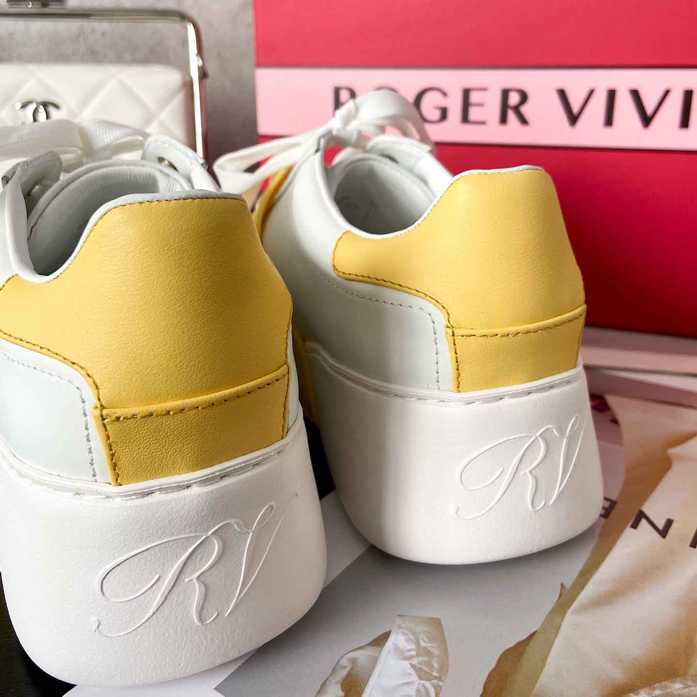 Roger Vivier Skate Strass leather sneakers Crystal Buckle White Yellow