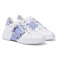 Roger Vivier Skate Strass leather sneakers Crystal Buckle White Blue