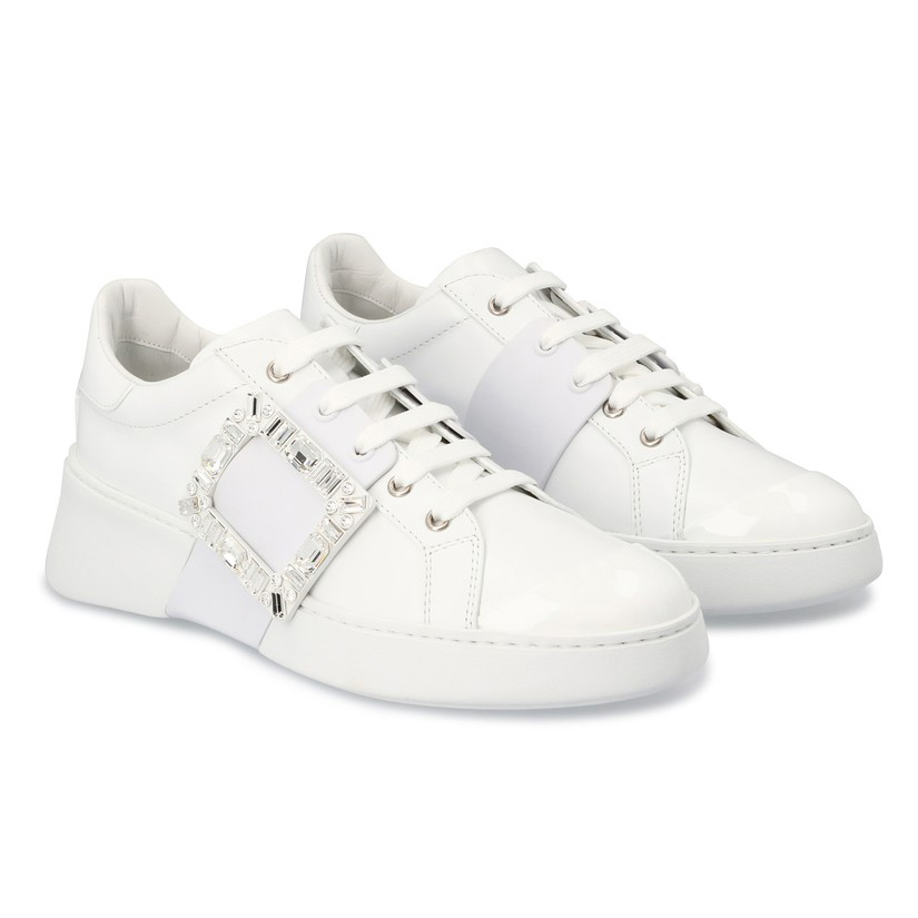 Roger Vivier Skate Strass leather sneakers Crystal Buckle White