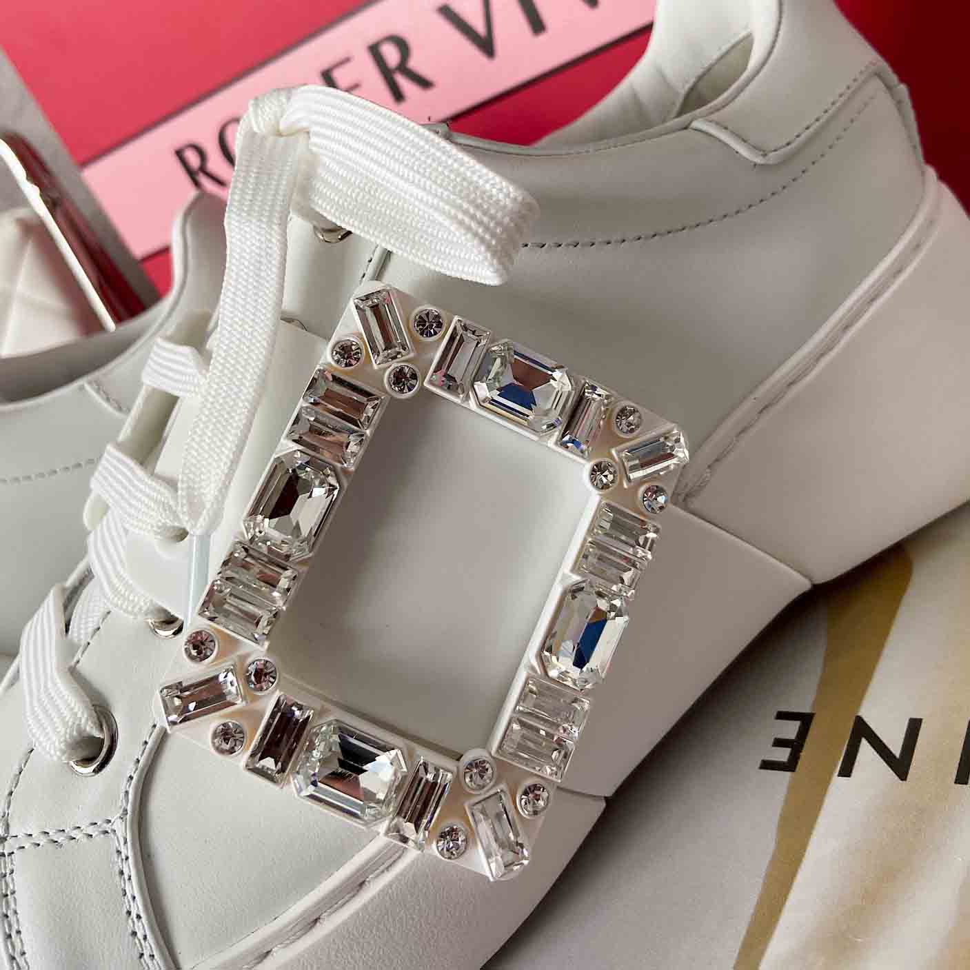 Roger Vivier Skate Strass leather sneakers Crystal Buckle White