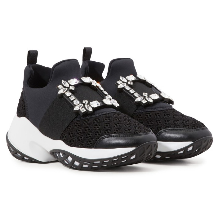 Roger Vivier Run Strass Crystal Buckle  Run Sneakers in Technical Fabrics Black