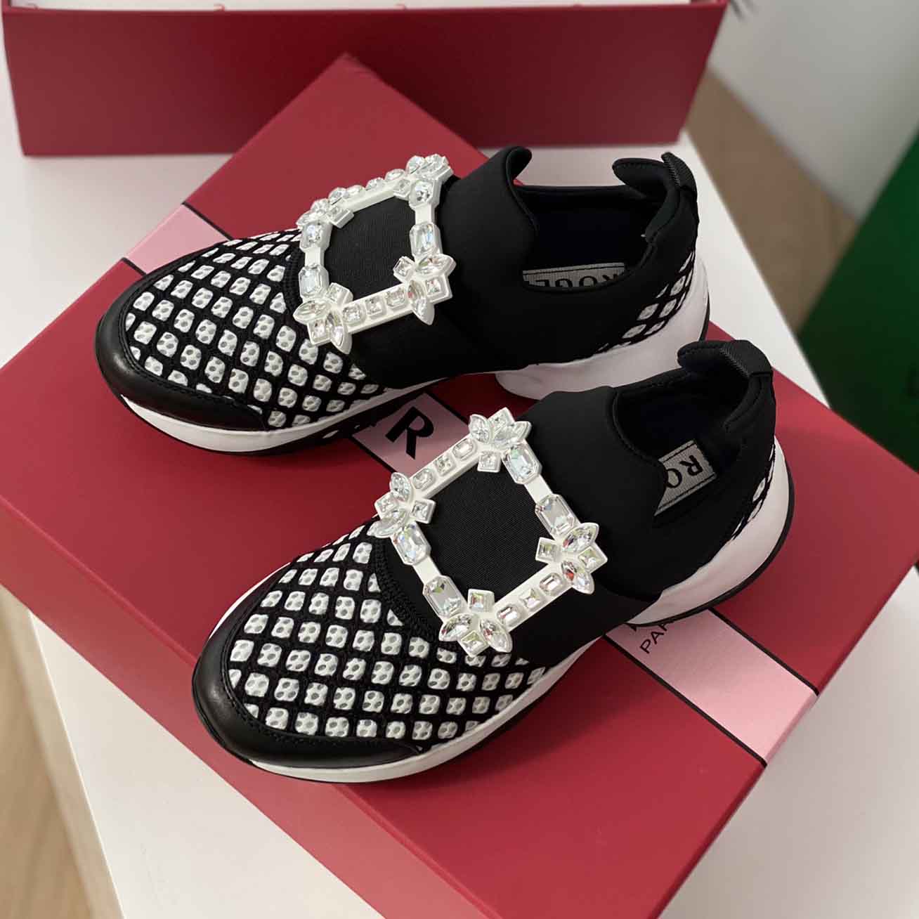 Roger Vivier Run Strass Crystal Buckle  Run Sneakers in Technical Fabrics