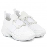 Roger Vivier Run Strass Crystal Buckle  Run Sneakers in Technical Fabrics White