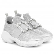 Roger Vivier Run Strass Crystal Buckle Run Sneakers in Technical Fabrics  Silver