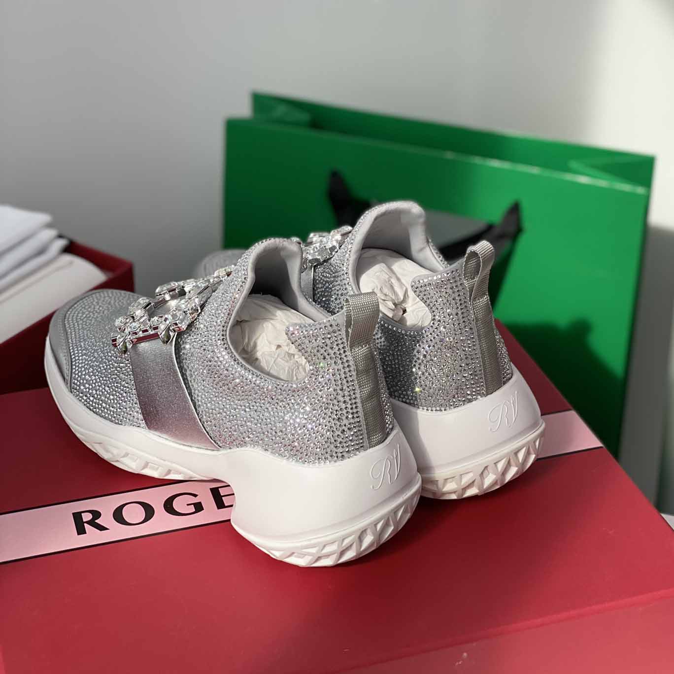 Roger Vivier Run Strass Crystal Buckle Run Sneakers in Technical Fabrics  Silver