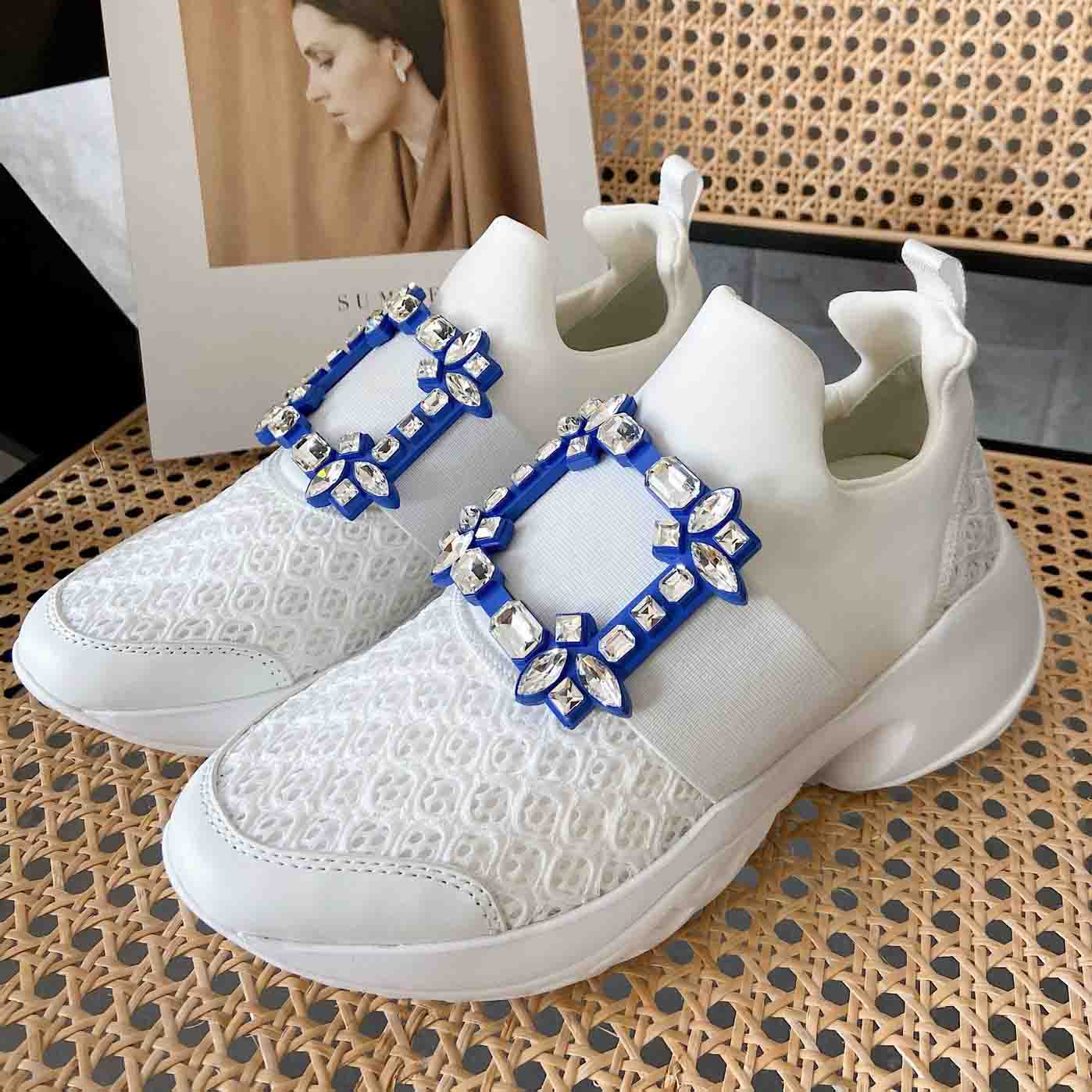 Roger Vivier Run Strass Crystal Buckle Run Sneakers in Technical Fabrics