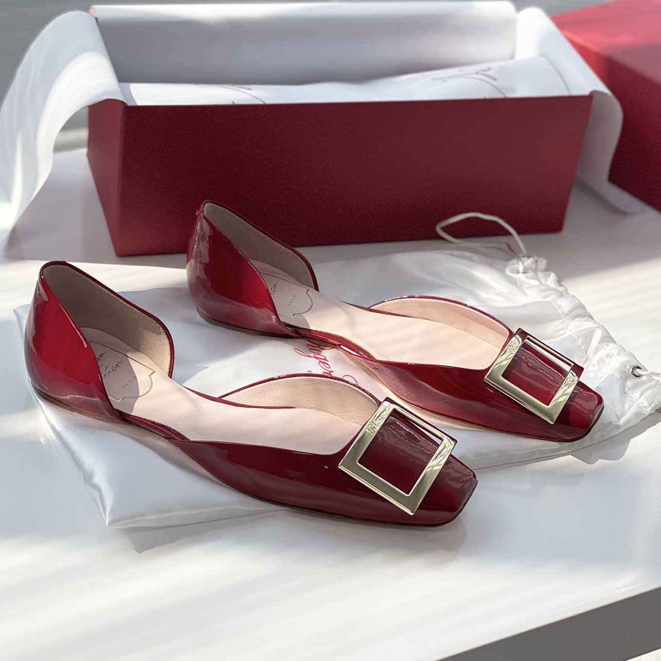 Roger Vivier Trompette D'Orsay leather ballet flats red