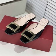 Roger Vivier Belle Vivier Metal Buckle 25 mm Mules in Patent Leather Black