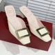 Roger Vivier Belle Vivier Metal Buckle 45 mm Mules in Patent Leather Off White