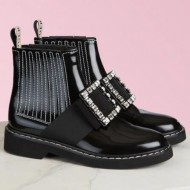 Roger Vivier Rangers Stitch Strass Buckle Booties in Leather black