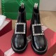 Roger Vivier Rangers Stitch Strass Buckle Booties in Leather black