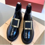 Roger Vivier Rangers Stitch Metal Buckle Booties in Leather black