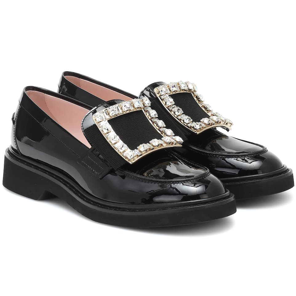 Roger Vivier Rangers Stitch Strass Buckle Loafers in Leather