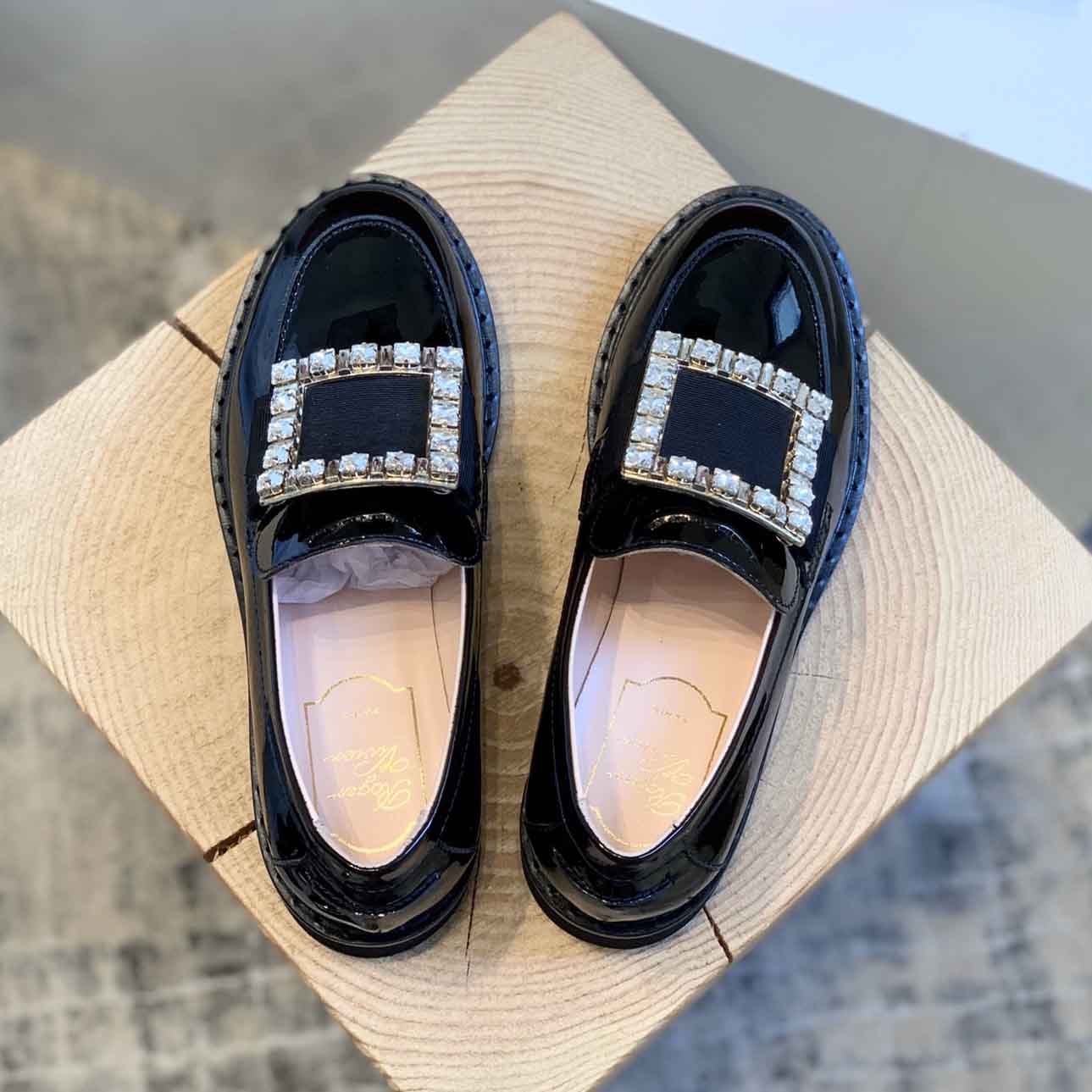 Roger Vivier Rangers Stitch Strass Buckle Loafers in Leather