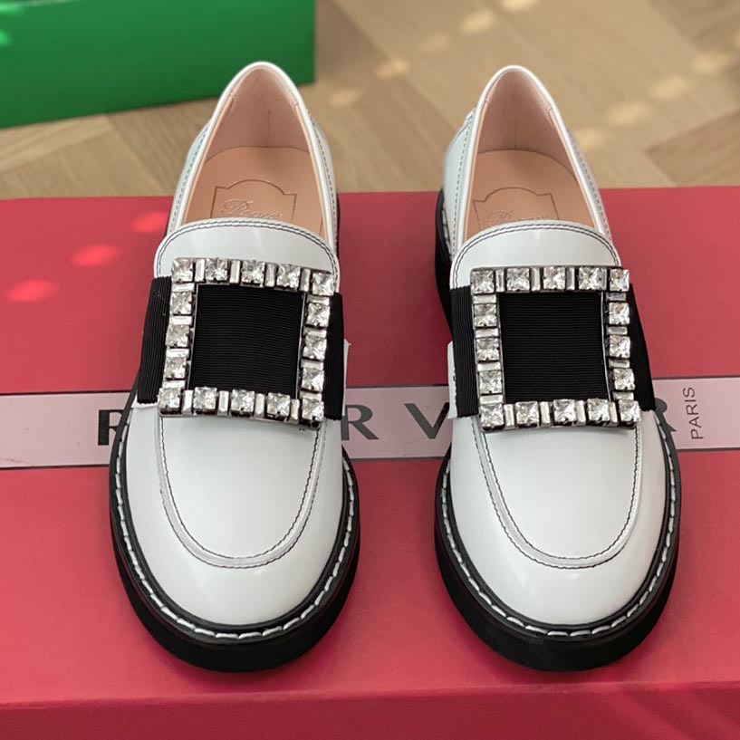 Roger Vivier Rangers Strass Buckle Loafers in Patent Leather black