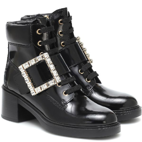 Roger Vivier Rangers Strass Buckle Ankle Boots in Leather