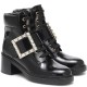 Roger Vivier Rangers Strass Buckle Ankle Boots in Leather