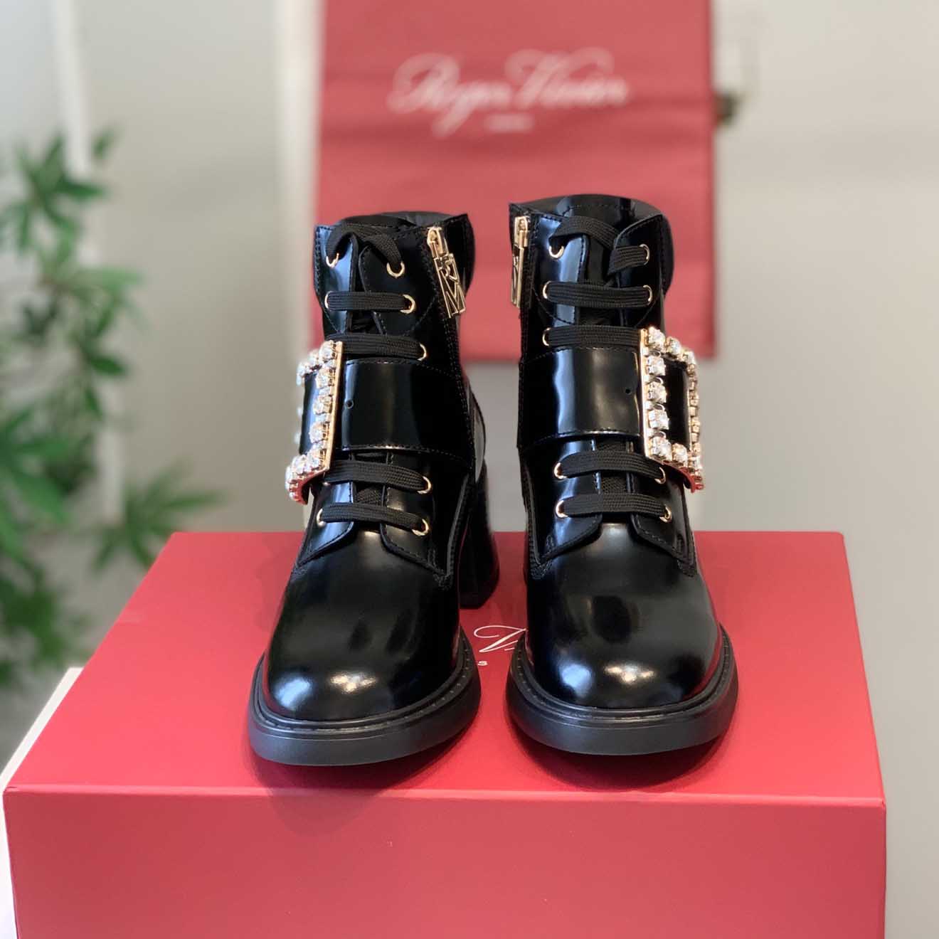 Roger Vivier Rangers Strass Buckle Ankle Boots in Leather