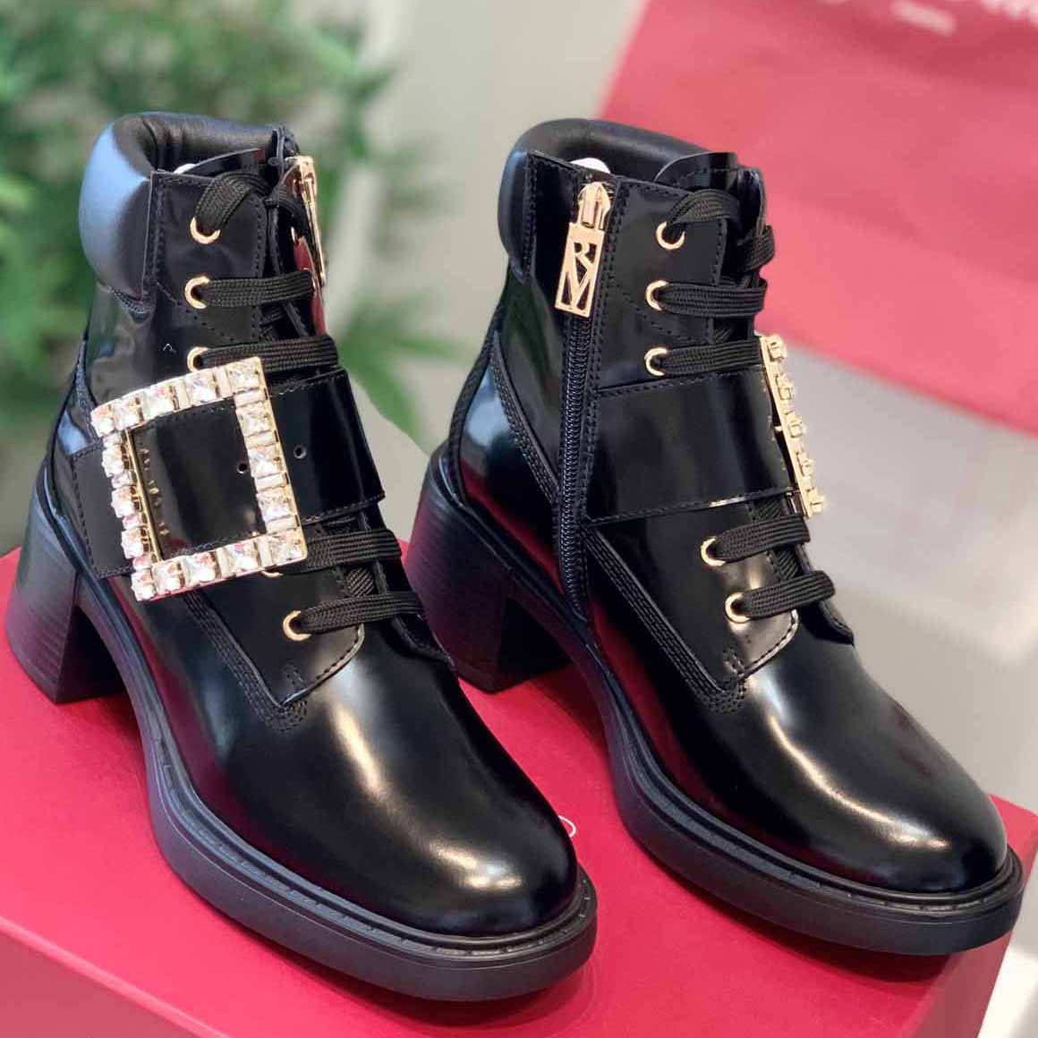 Roger Vivier Rangers Strass Buckle Ankle Boots in Leather