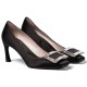 Roger Vivier Trompette Crystal Buckle Pumps in Satin Black