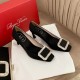 Roger Vivier Trompette Crystal Buckle Pumps in Satin Black