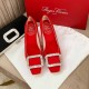 Roger Vivier Trompette Crystal Buckle Pumps in Satin Red