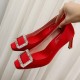 Roger Vivier Trompette Crystal Buckle Pumps in Satin Red